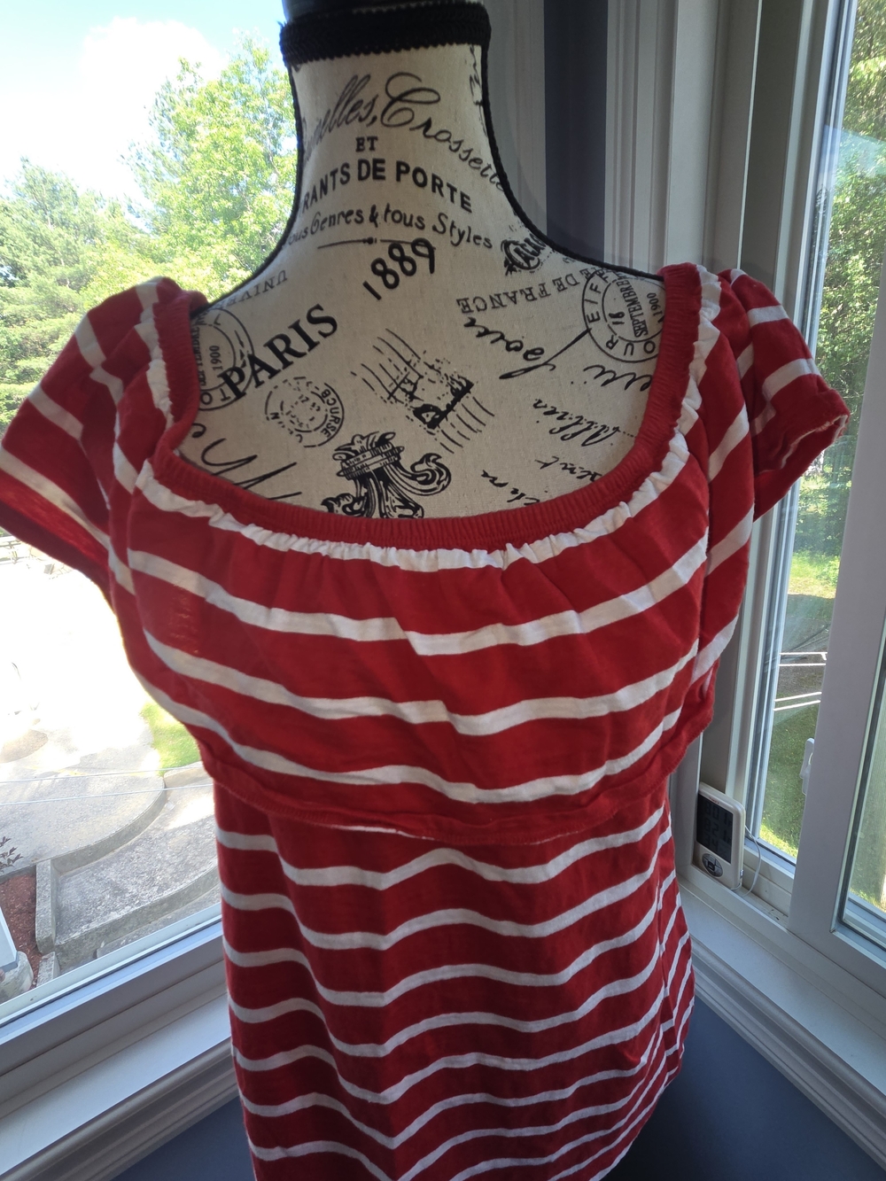Red and White Striped Women's Scoop Neck Top